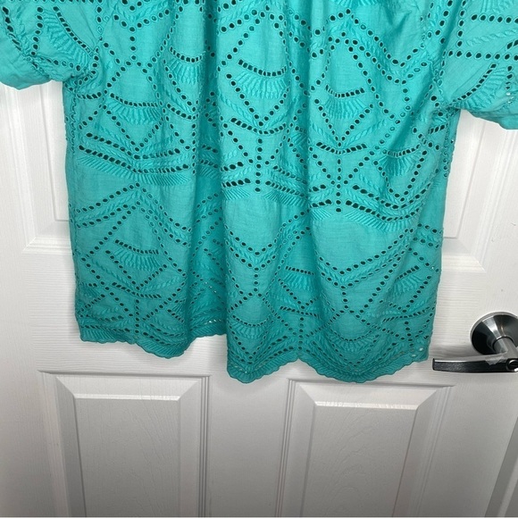 Sundance Paulina Cotton Eyelet Shirt in Aqua Blue Beach Coastal Oversized XS - Picture 4 of 9